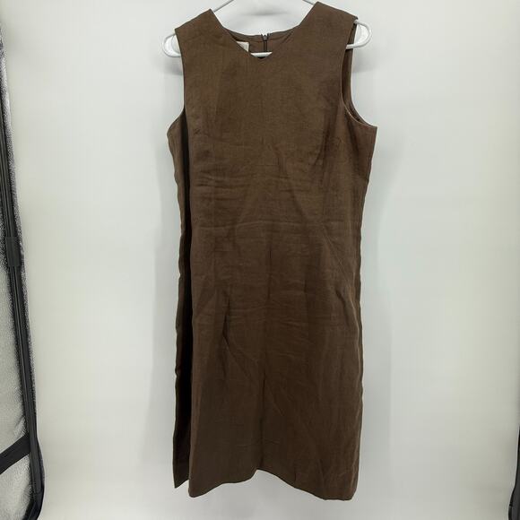 Talbots Brown Linen Sheath Dress Church Office Career Sleeveless Women's Sz 10 - Picture 1 of 14